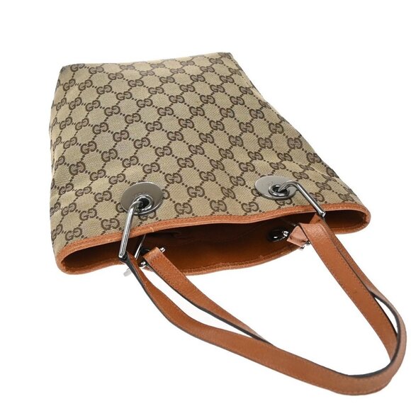 GUCCI Logo GG Pattern Shoulder Bag Canvas Leather Brown Orange SHW Italy - Picture 6 of 15